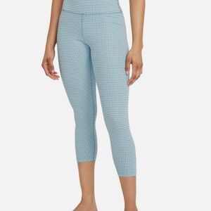 Nike Yoga High Waisted Cropped Leggings Blue Gingham Size Small